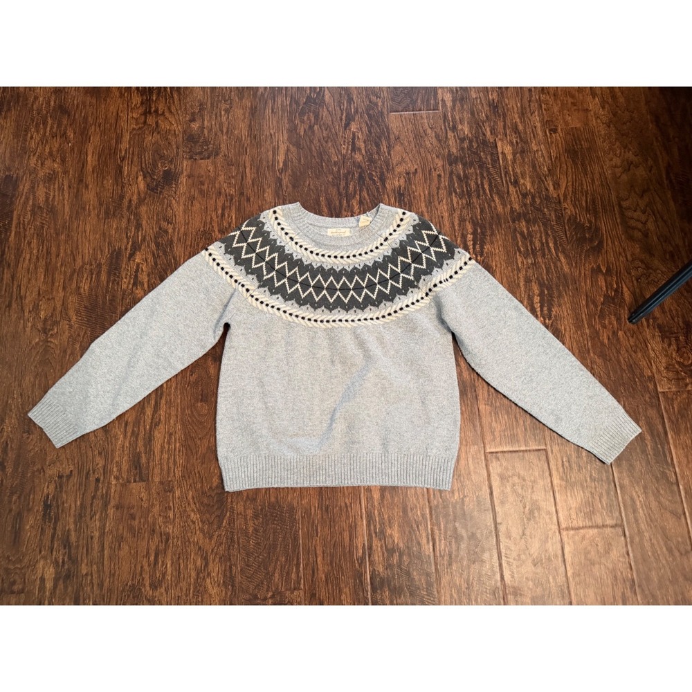 Weatherproof Vintage Womens Gray Fair Isle Yoke Knit Crew Neck Sweater Size M